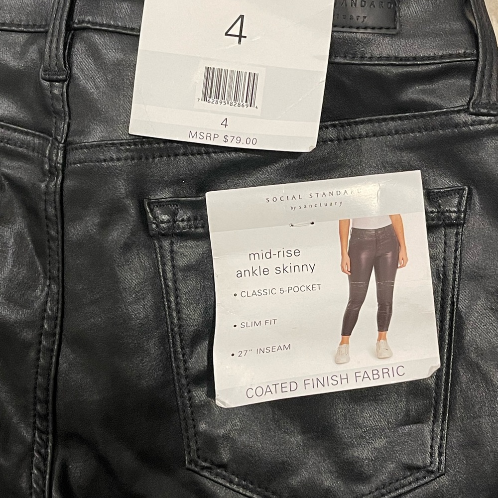 NWT Social Standard by Sanctuary Slick Black Coated Jeans Ankle Length Size 4 - Picture 10 of 12